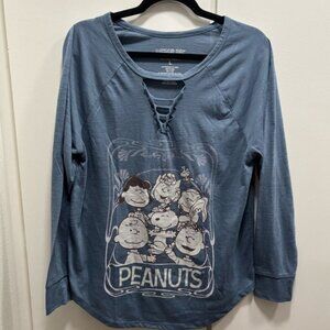 Women’s Large V-neck Blue Lace Long Sleeve Top